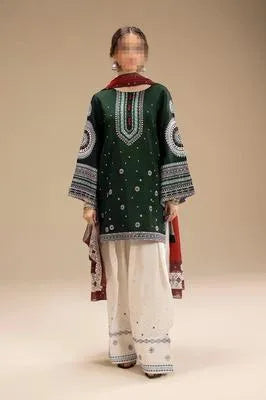 Embroidered Dhanak Suit for Women with Pashmina Dupatta 3Piece