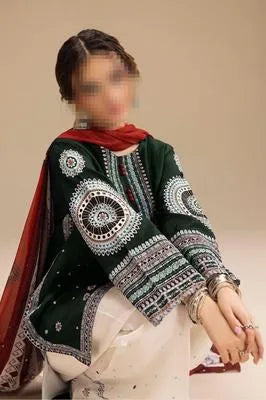 Embroidered Dhanak Suit for Women with Pashmina Dupatta 3Piece