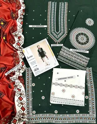Embroidered Dhanak Suit for Women with Pashmina Dupatta 3Piece