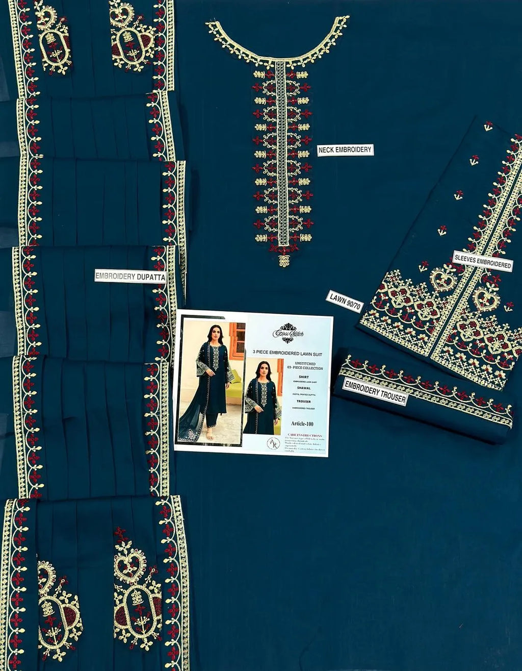 Pakistani Embroidered Kurta Set with Dupatta