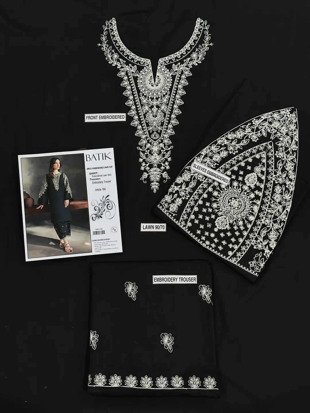 Black Embroidered Lawn Shirt & Cotton Trouser Set 2pc