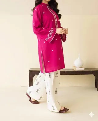 Pink Embroidered Lawn Shirt & Cotton Trouser Set 2pc