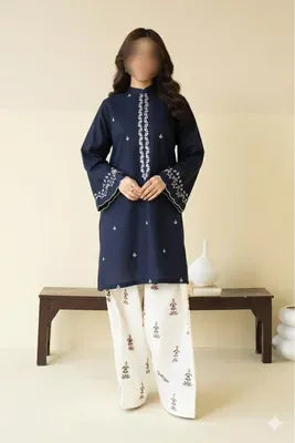 Blue Embroidered Lawn Shirt & Cotton Trouser Set 2pc