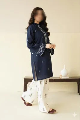 Blue Embroidered Lawn Shirt & Cotton Trouser Set 2pc