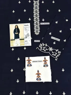 Blue Embroidered Lawn Shirt & Cotton Trouser Set 2pc